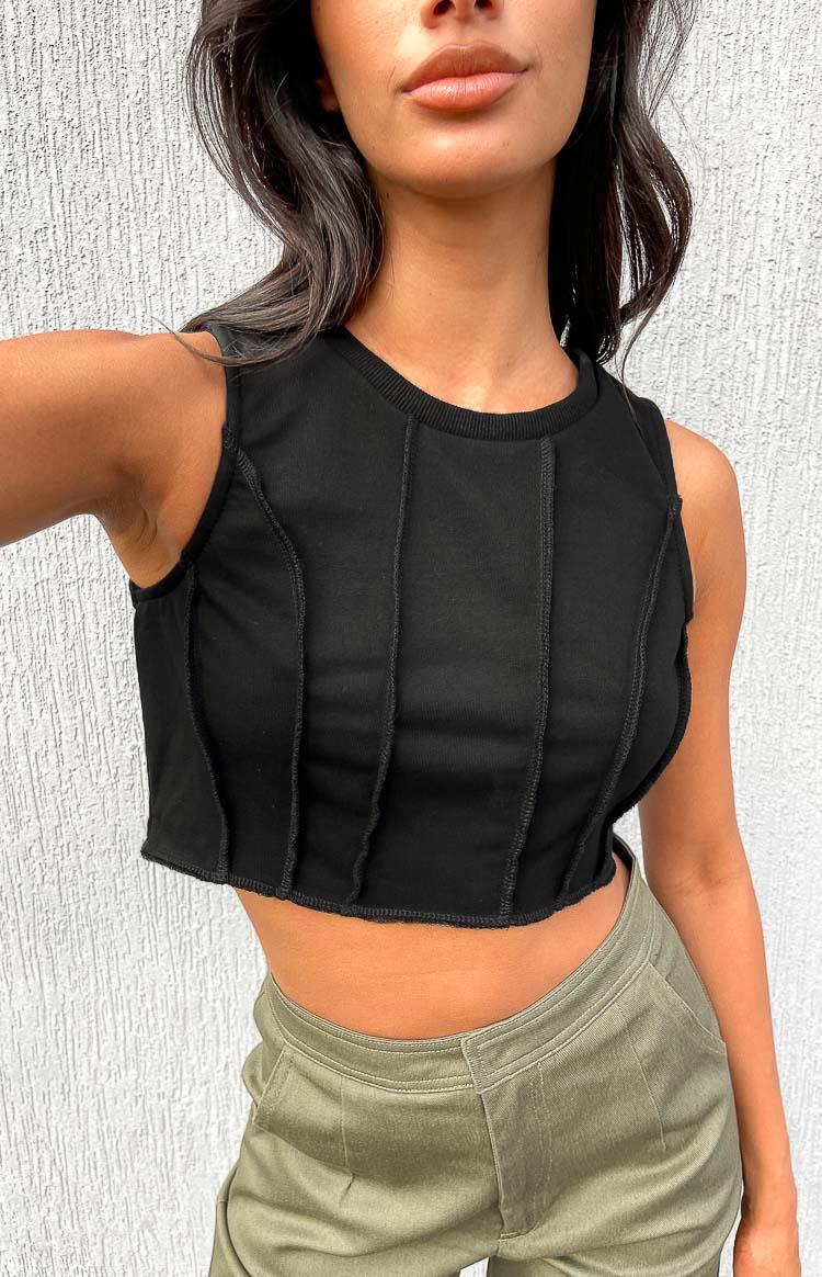 Xandra Black Crop Tank Top Product Image