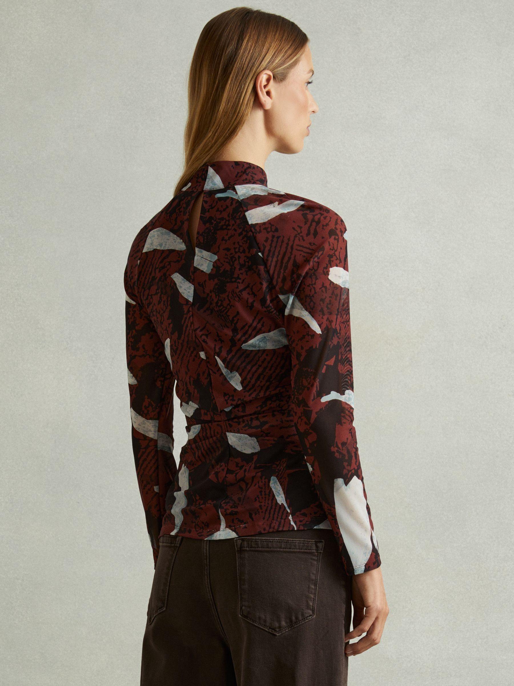 Printed Ruched Top in Burgundy Product Image