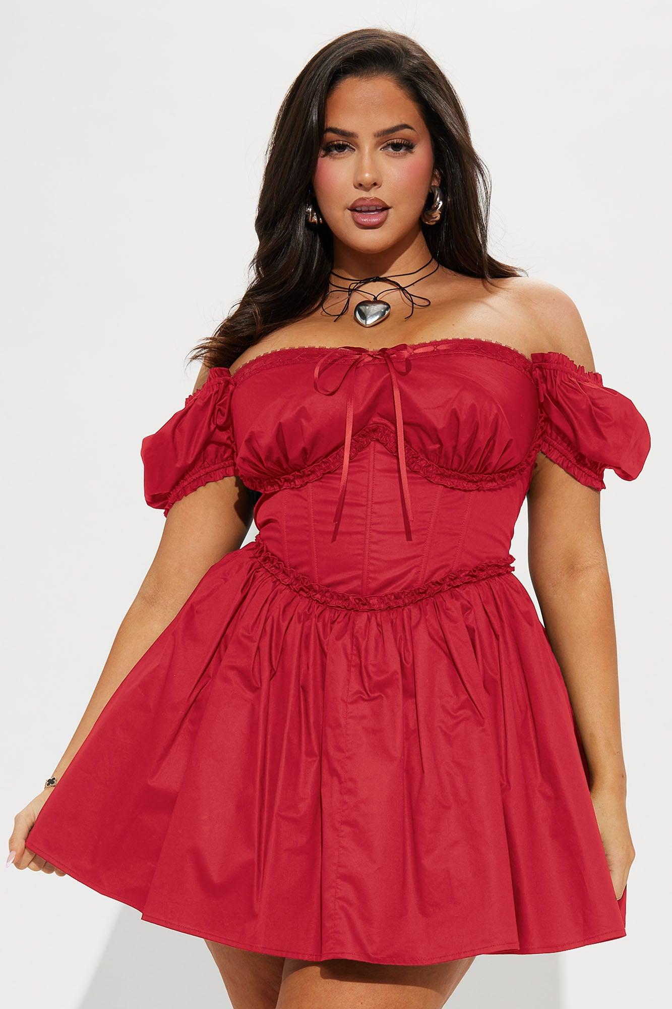 Leta Off Shoulder Corset Mini Dress - Red Product Image
