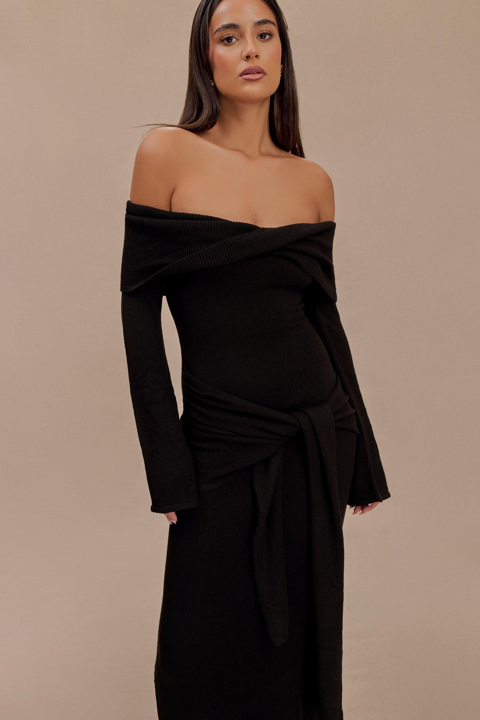 Cameron Off Shoulder Tie Maxi Dress - Black Product Image