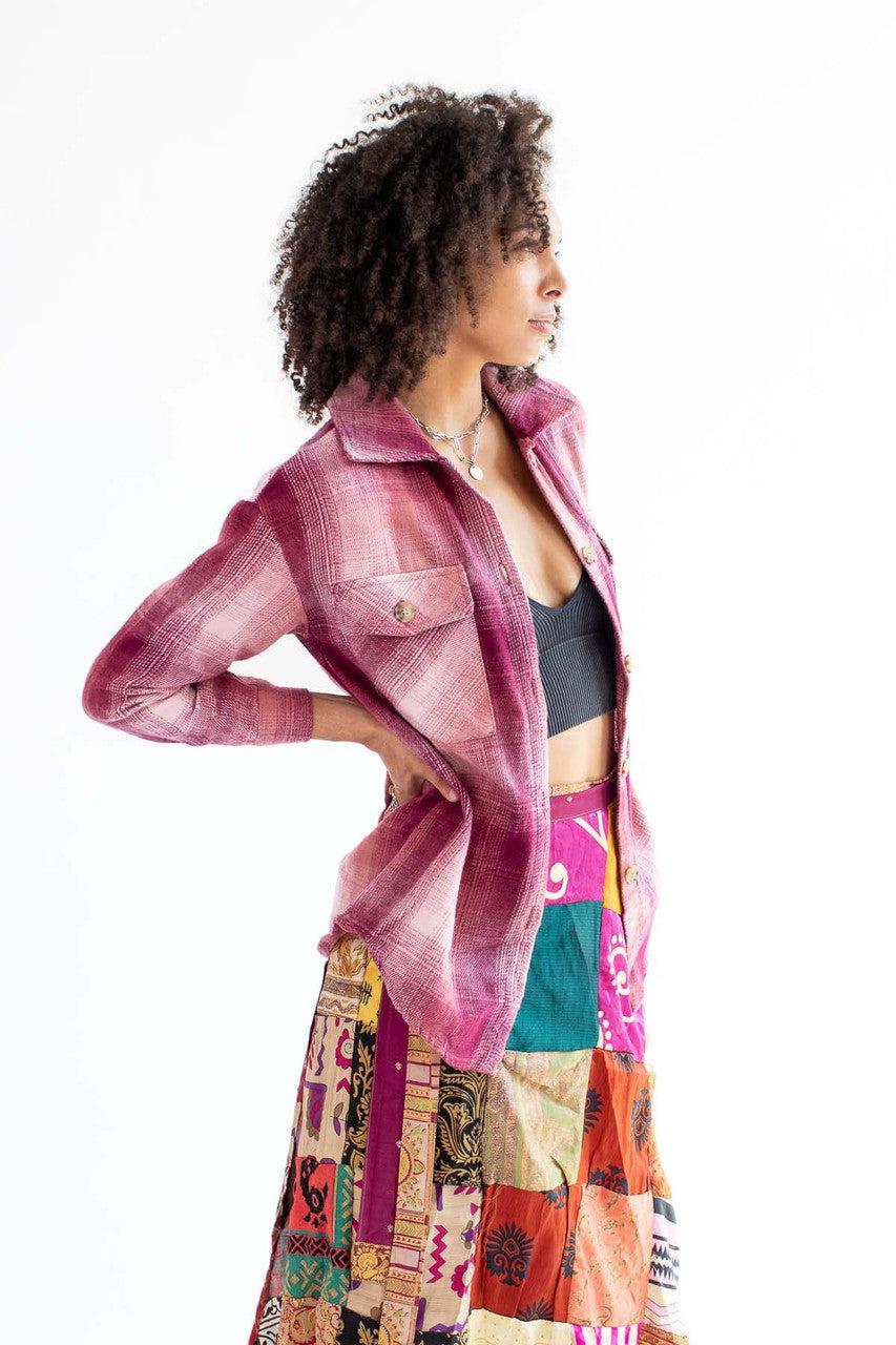 Apple Butter/Pink Oversized Plaid Shacket Product Image