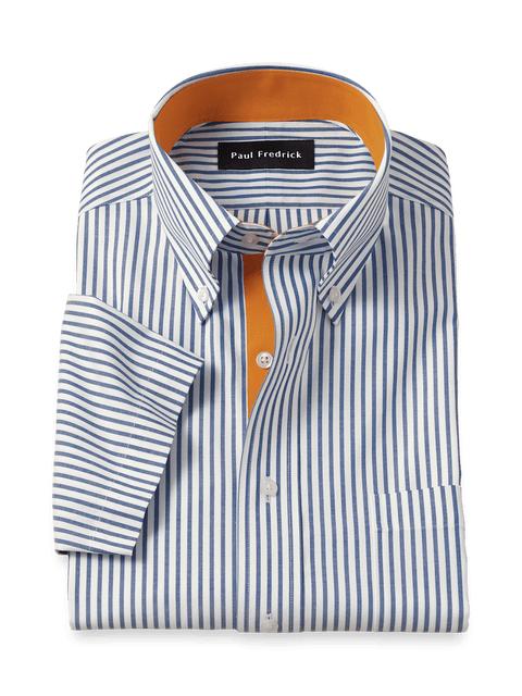 Comfort Stretch Non-Iron Stripe Dress Shirt With Contrast Trim - Blue Product Image