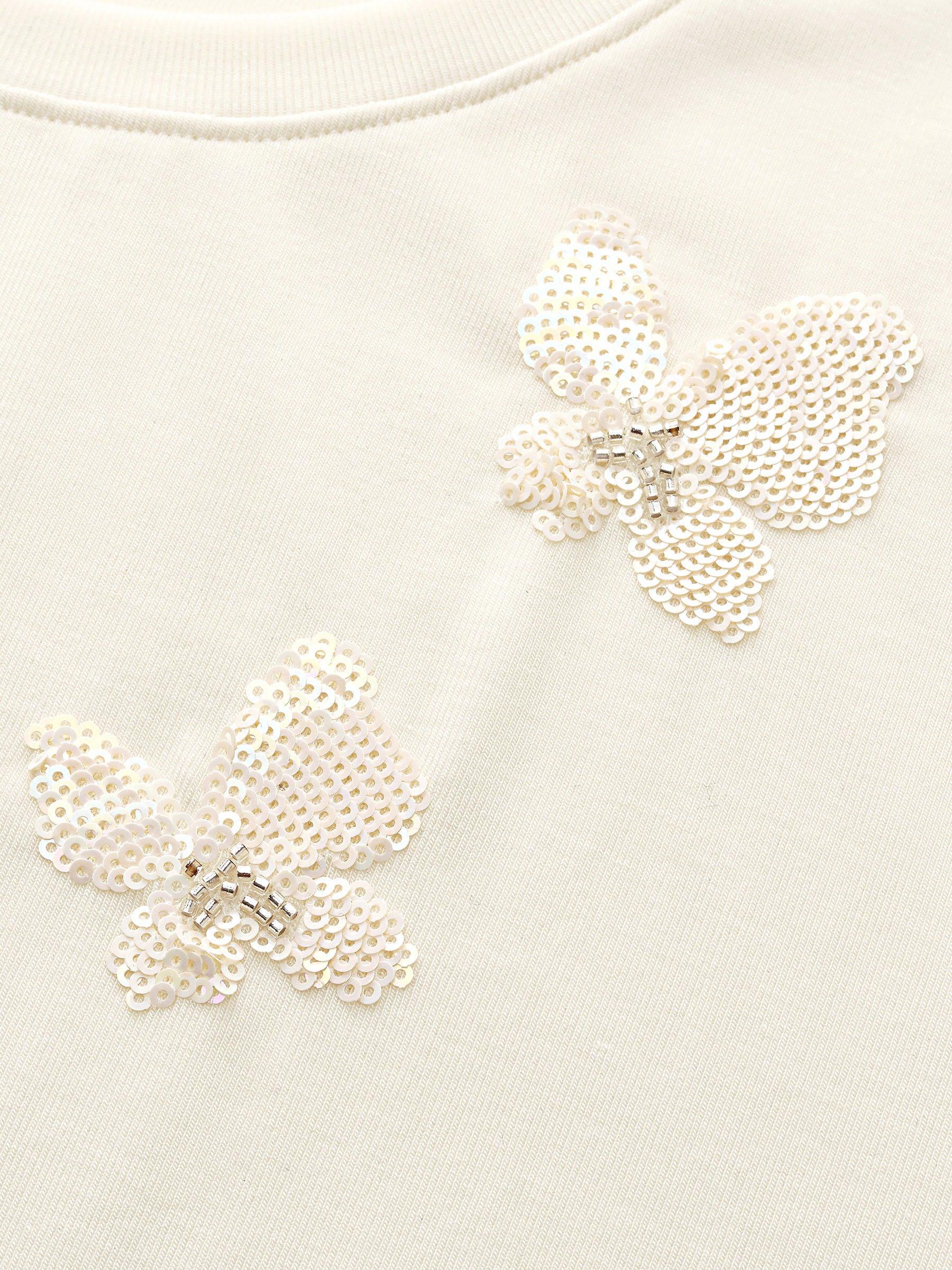 Tencel Blend Butterfly Sequined Embroidered Women T-Shirt Product Image