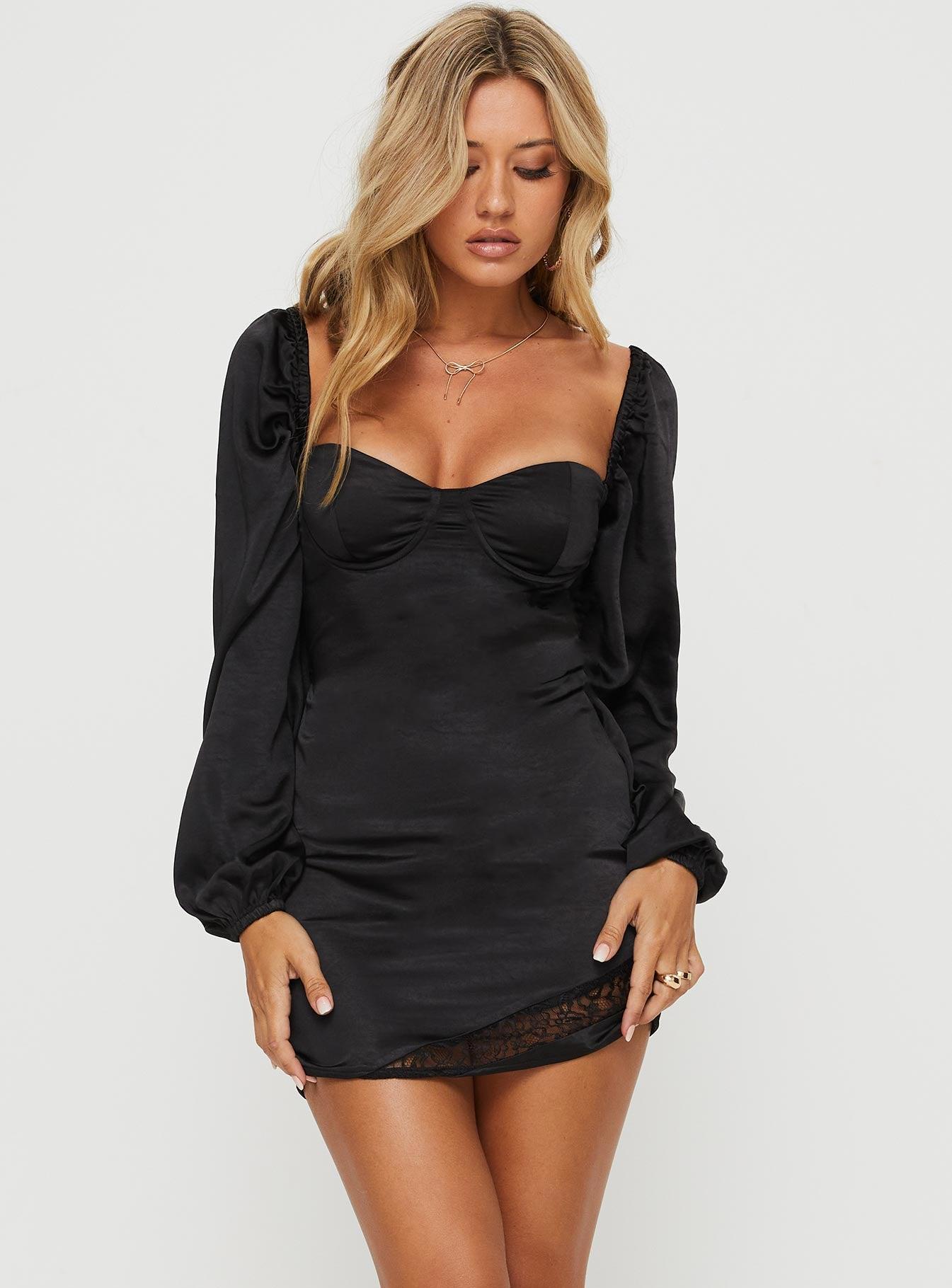 Kato Long Sleeve Mini Dress Black Product Image