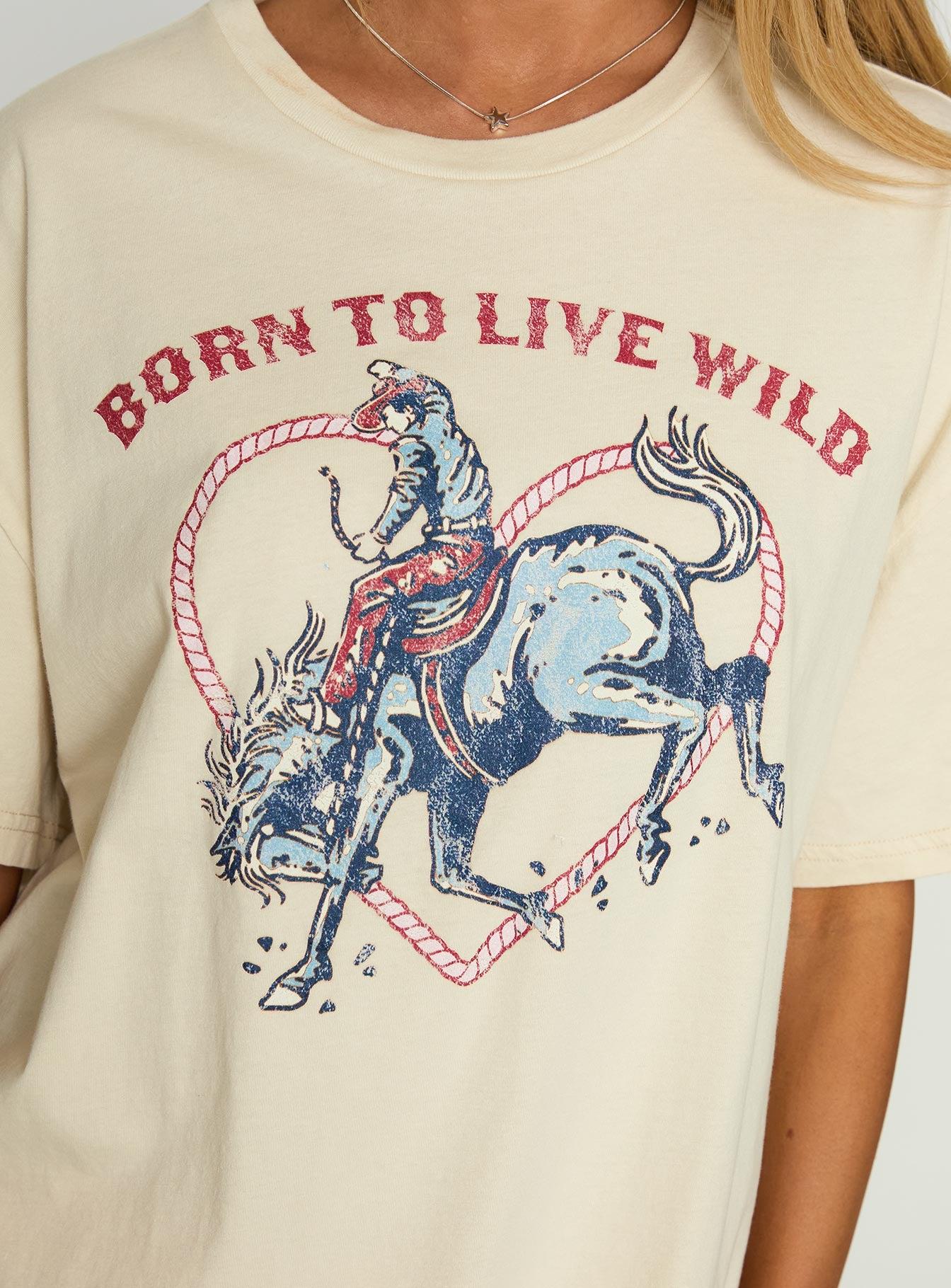 Born To Live Wild Graphic Top White Product Image