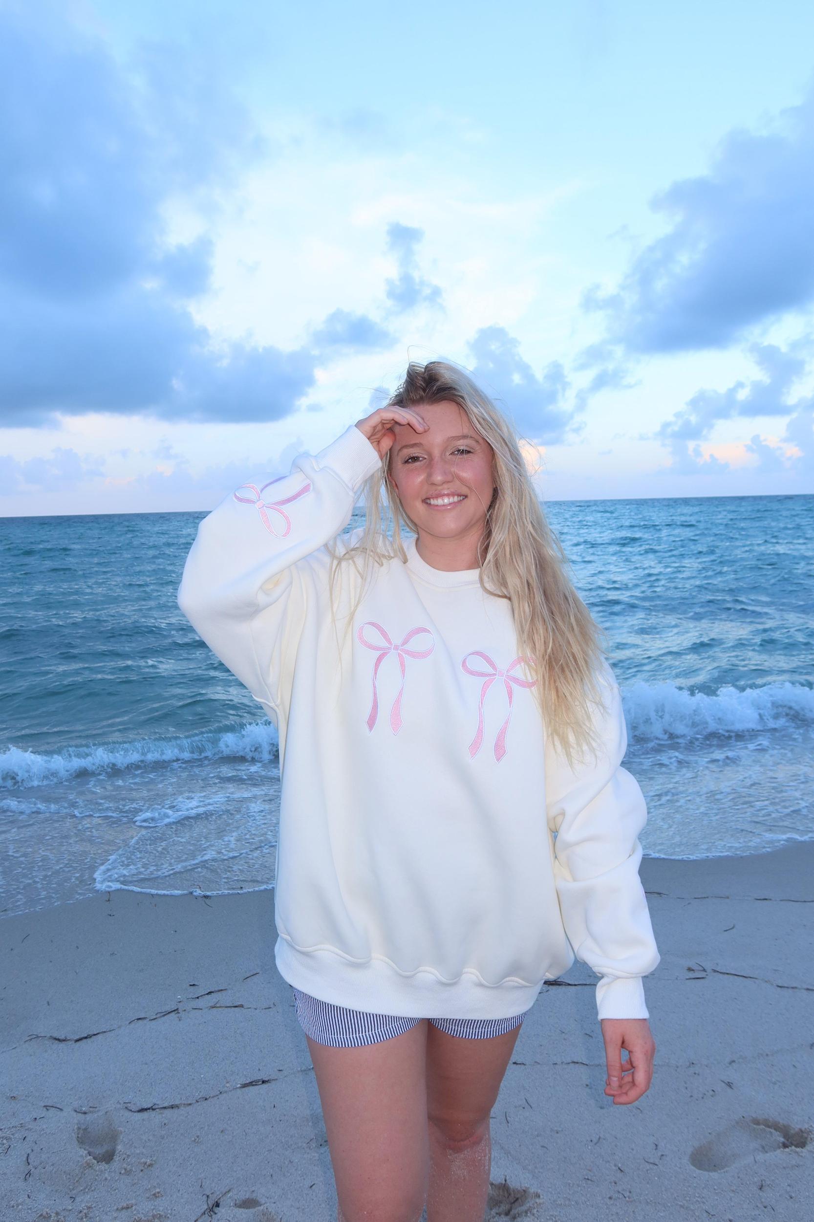 Pink Embroider Bow Sweatshirt Product Image