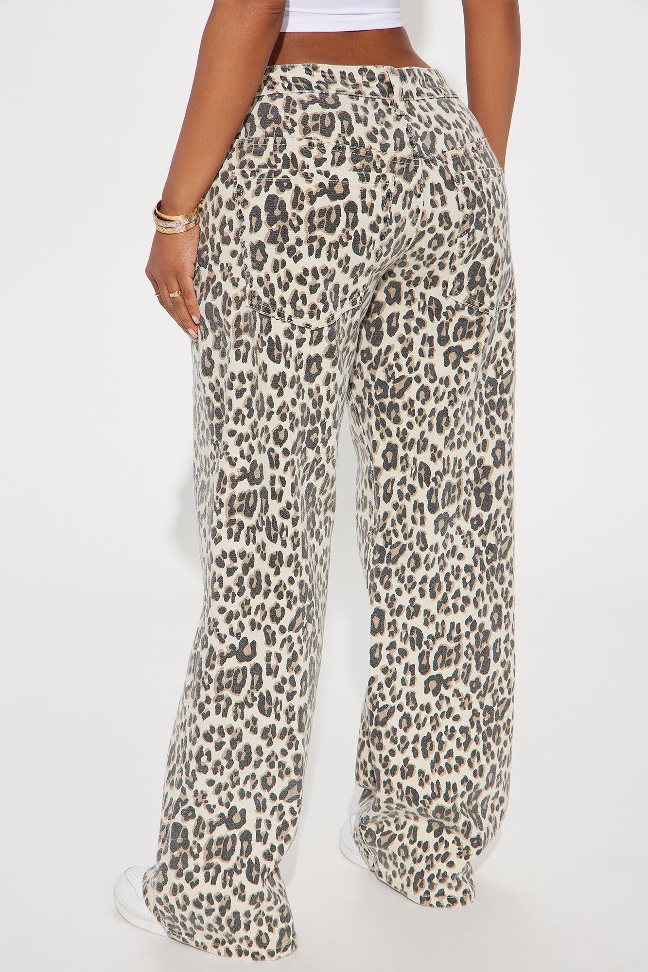 Wild Instincts Leopard Print Straight Leg Jeans - Brown/combo Product Image