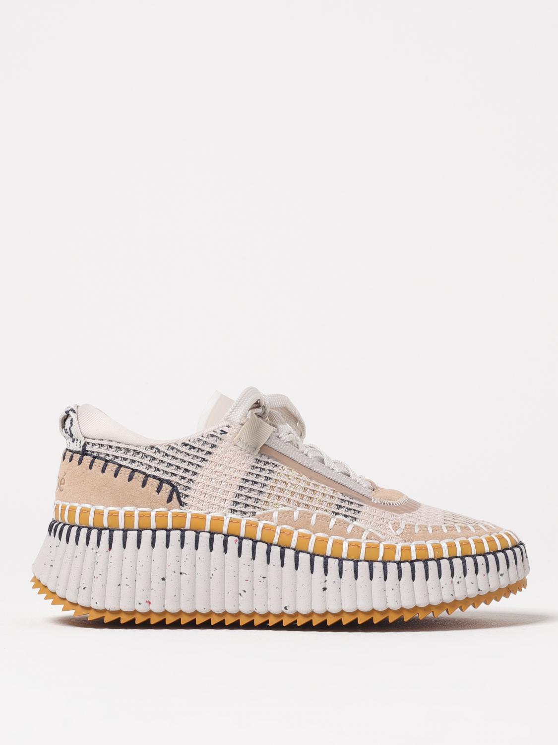CHLOÉ Nama Embroidered Suede And Recycled-mesh Sneakers In Biscotti Beige Product Image