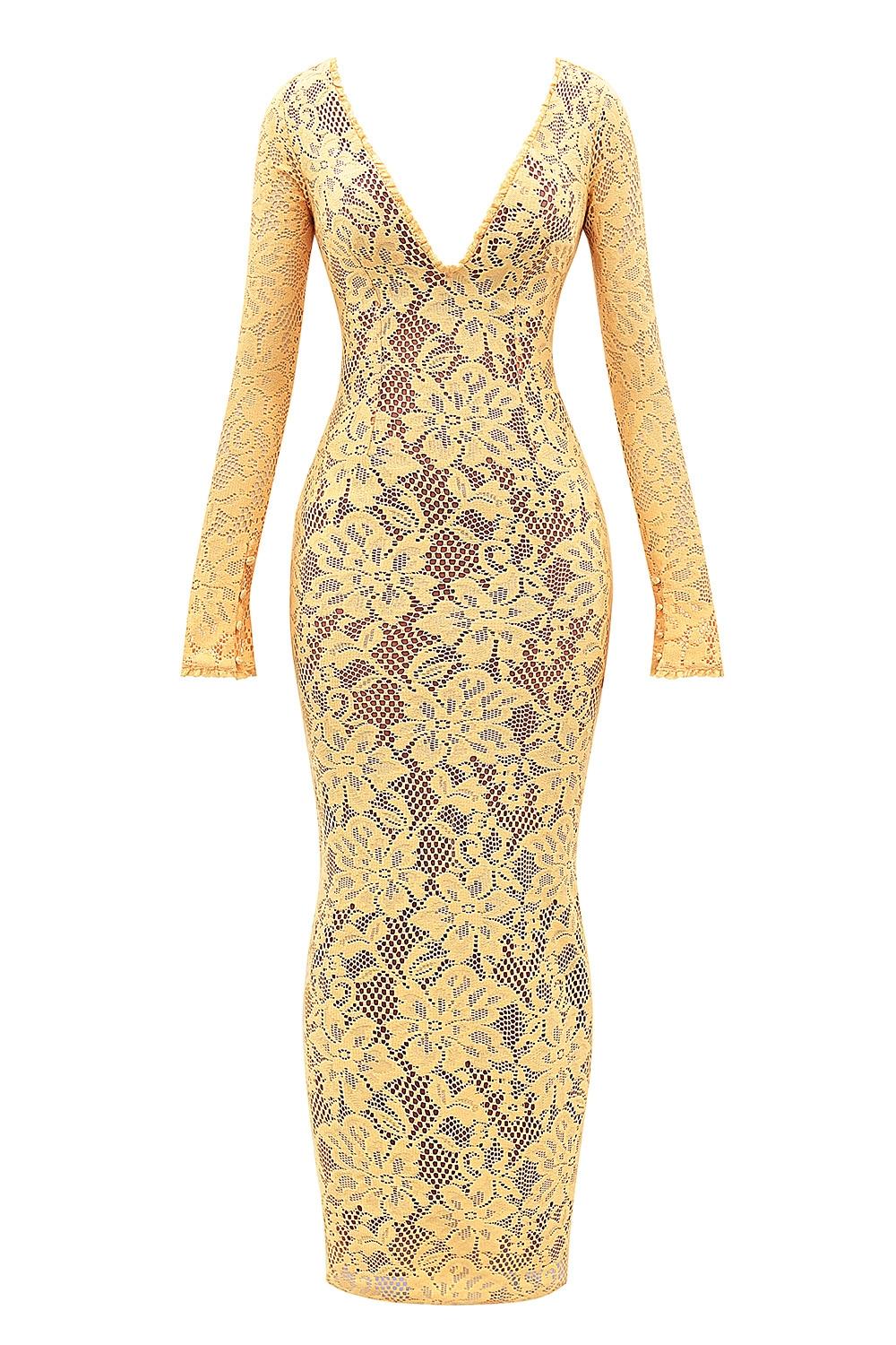 Indiana  apricot plunge lace maxi dress Product Image