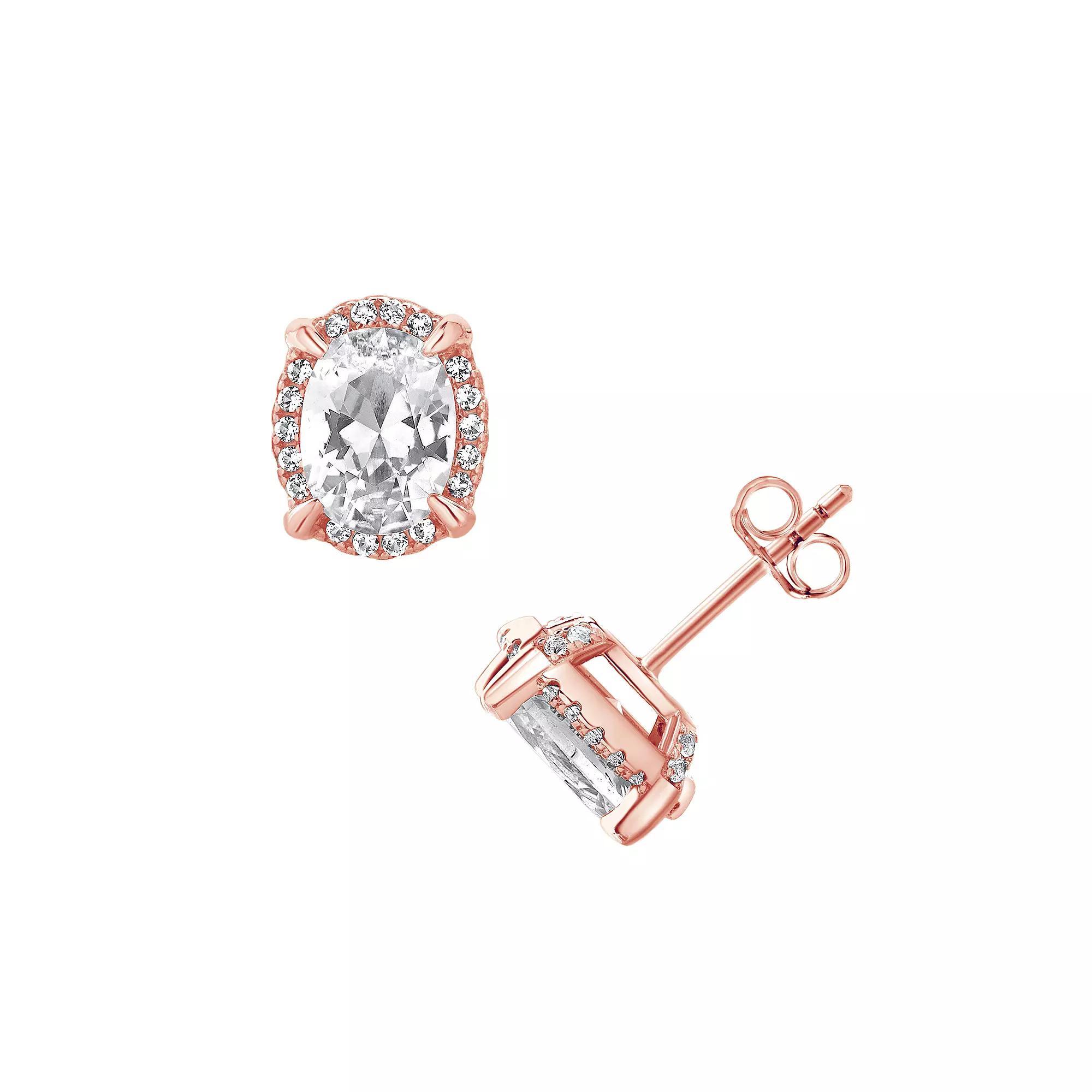 Gemstone Brilliance Lab-Created White Sapphire Oval Halo Stud Earrings, Women's, Pink Tone Product Image
