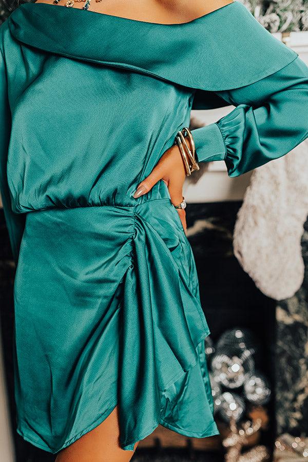 Statement Maker Satin Mini Dress In Hunter Green Product Image