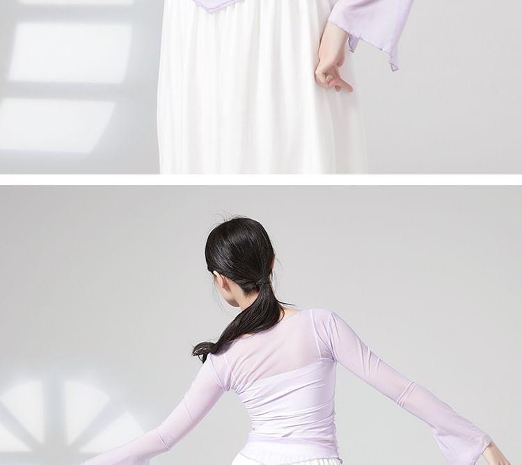 Flared-Sleeve Butterfly Embroidered Dance Top Product Image