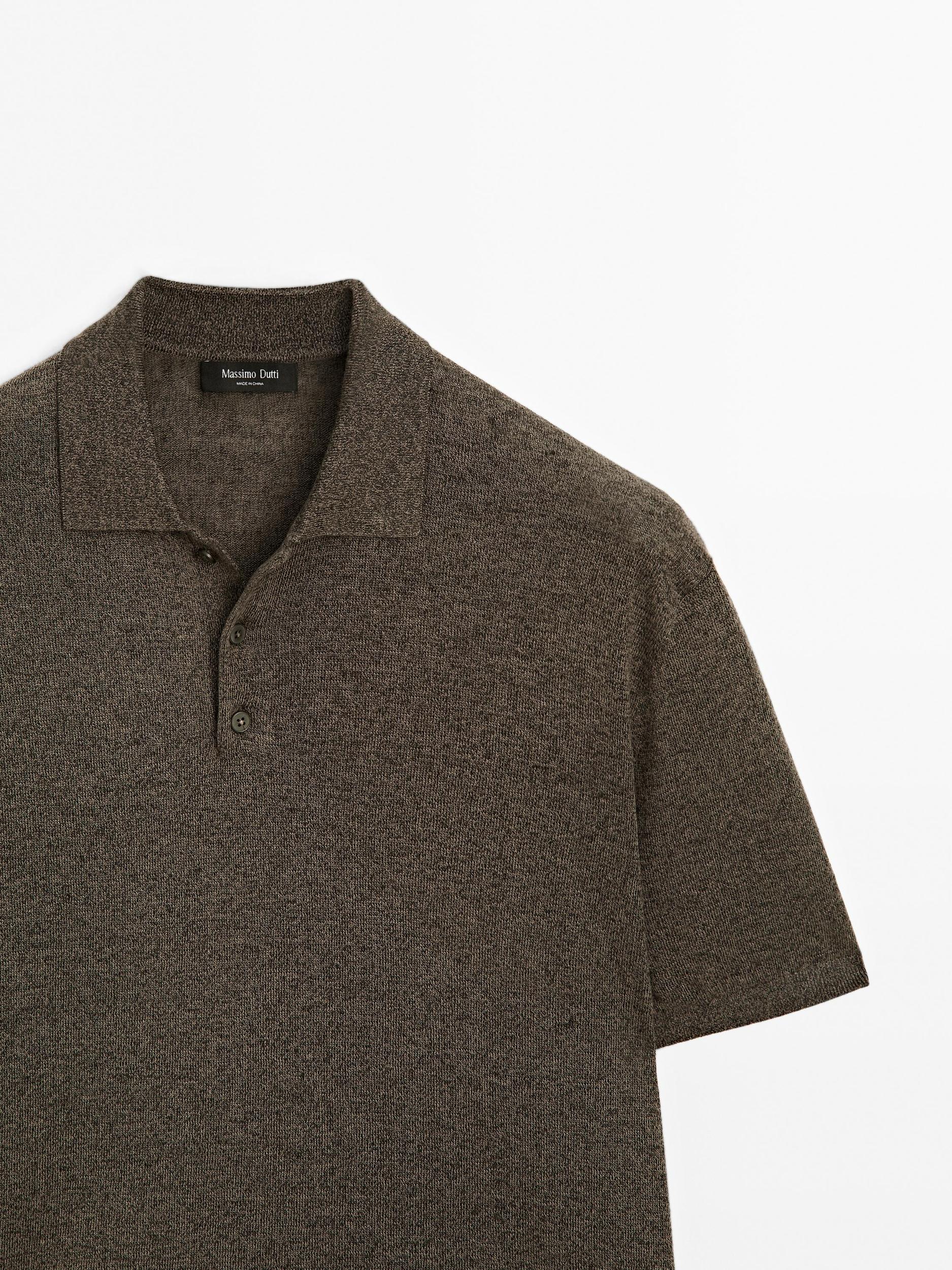 Linen blend knit polo shirt Product Image