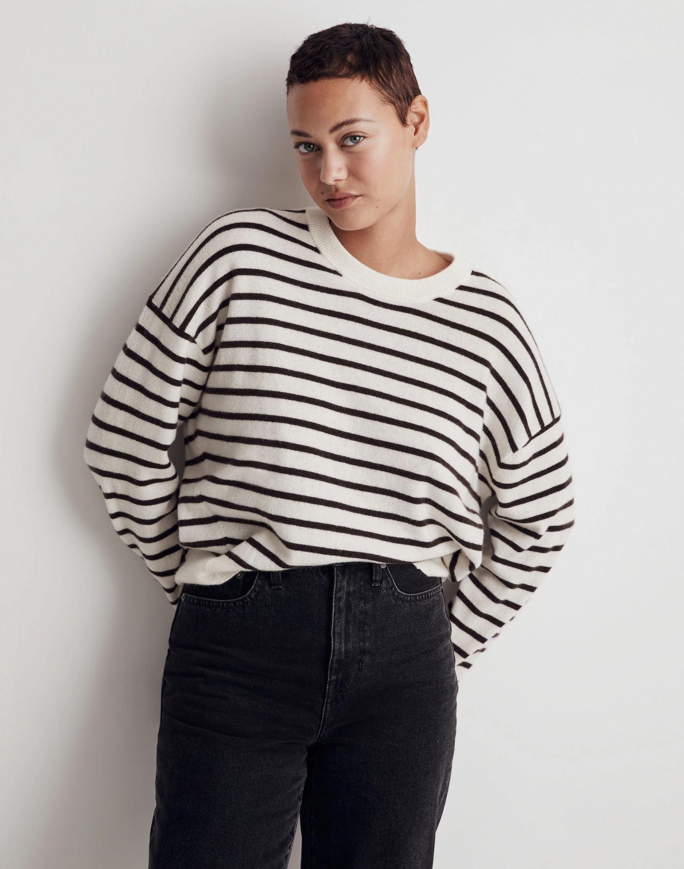 (Re)sponsible Cashmere Relaxed Sweater in Stripe Product Image