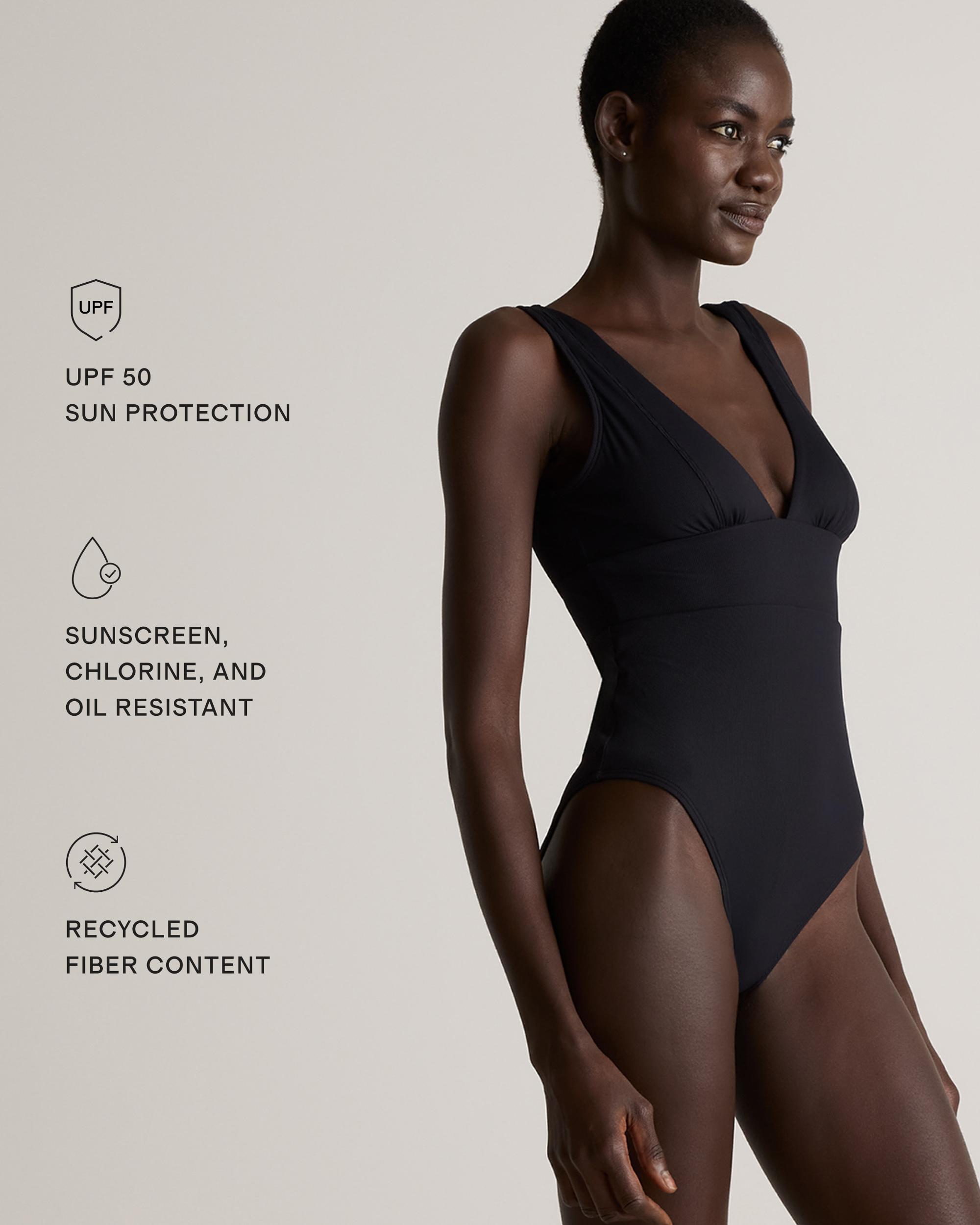 Quince | Women's Italian Plunge Ribbed One-Piece Swimsuit 78% Recycled Polyamide, 22% Spandex Product Image