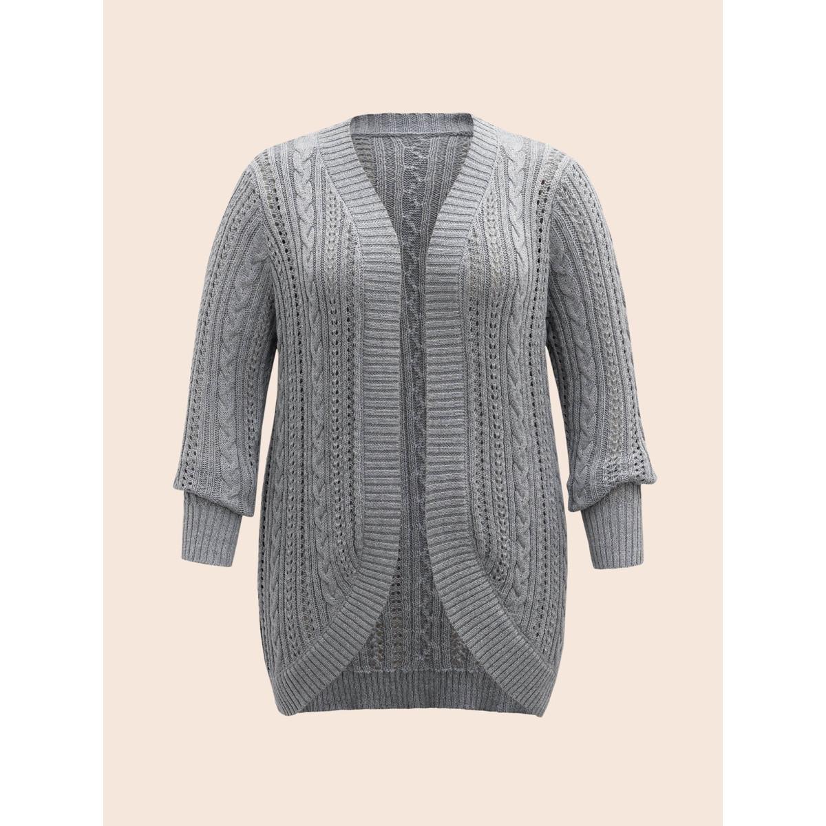 Plus Size Cut-Out Curvy Ribbed Hem Cardigan DarkGray Women Casual Loose Long Sleeve Everyday Cardigans BloomChic 10/M Product Image