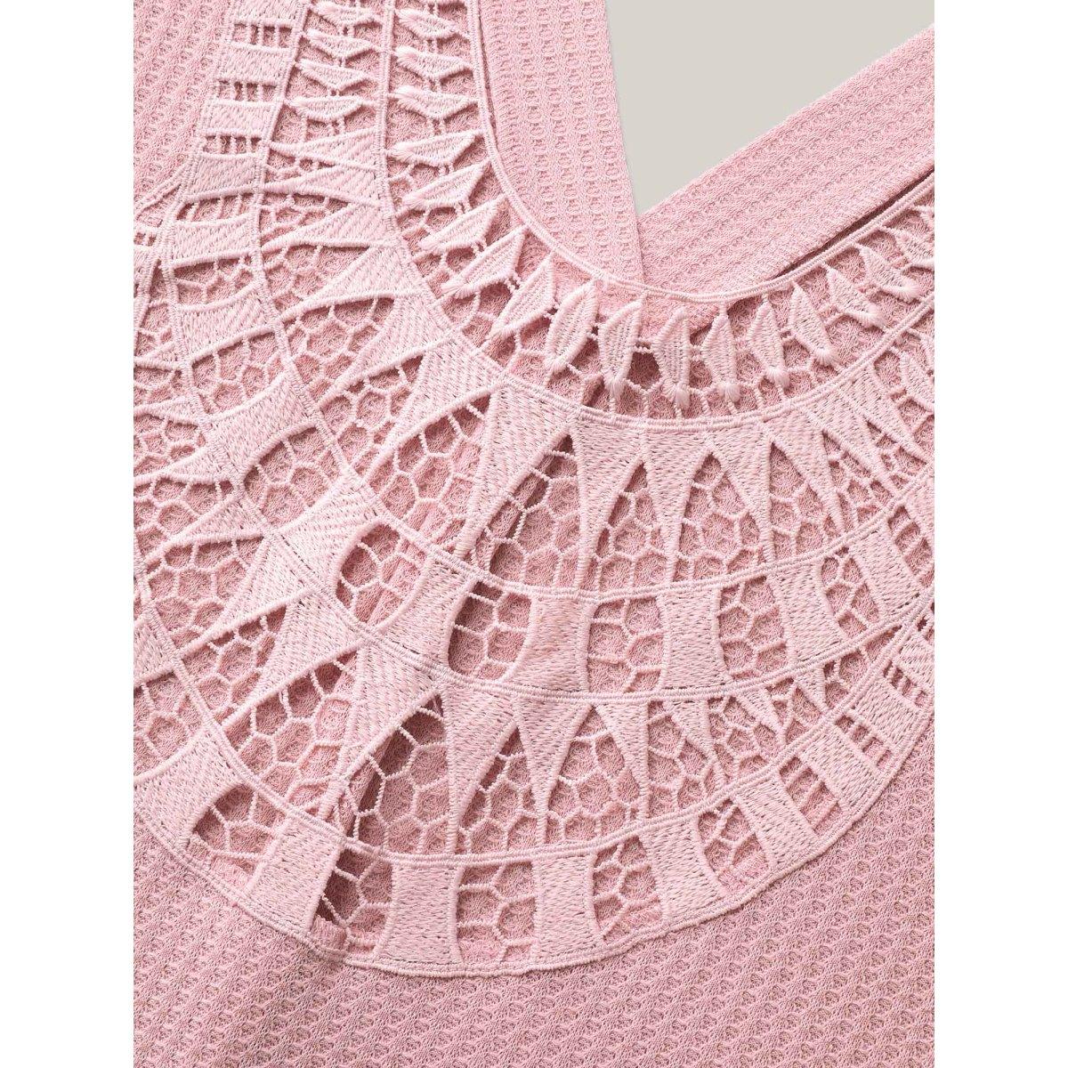 Plus Size Hollow Back Slim-Fit Pleated Sleeveless Top Women Crepe Casual Texture V-neck Everyday Tank Tops Camis BloomChic 18-20/2X Product Image