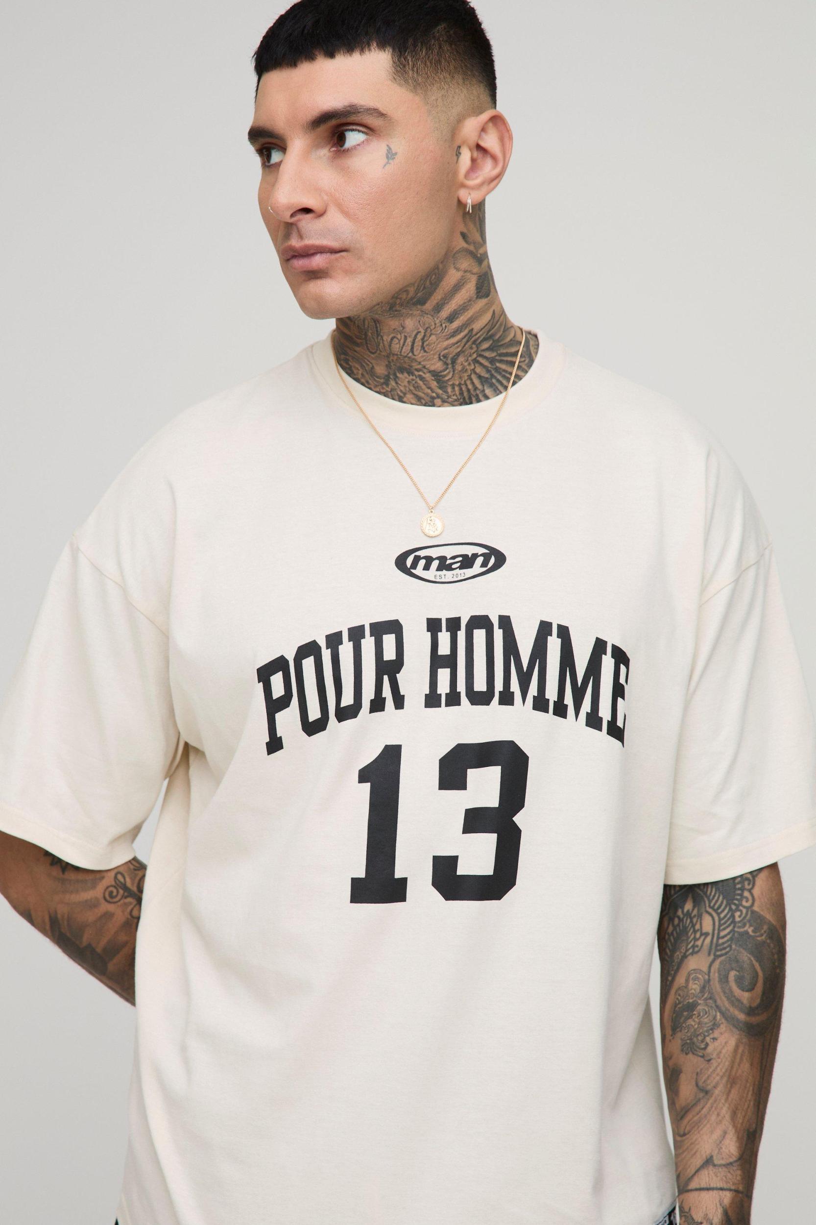 Tall Oversized Pour Homme Print T-Shirt | boohooMAN USA Product Image