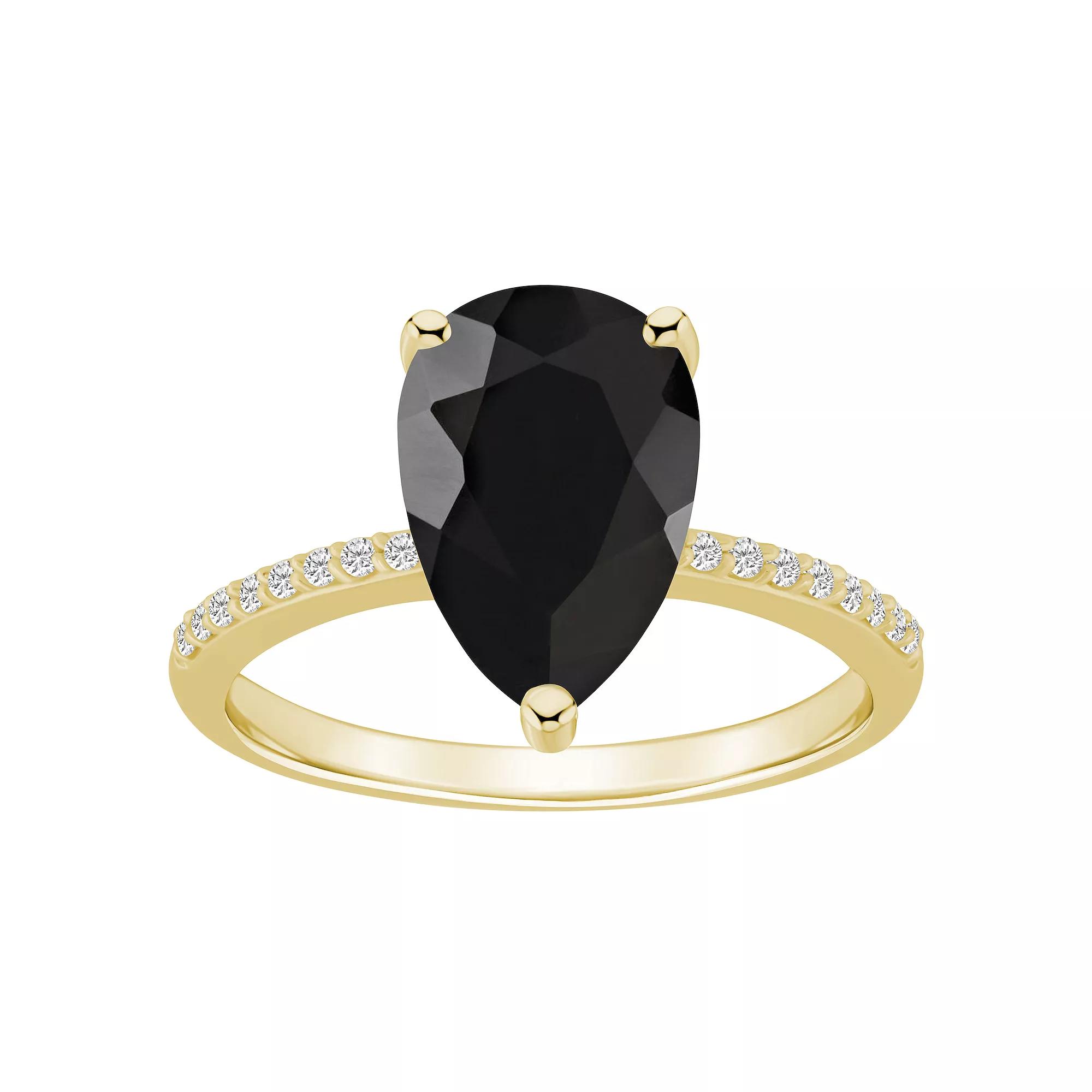 Alyson Layne Pear Shape Black Onyx 1/10 Carat T.W. Diamond Ring, Women's, Size: 7, 14k White Gold Product Image