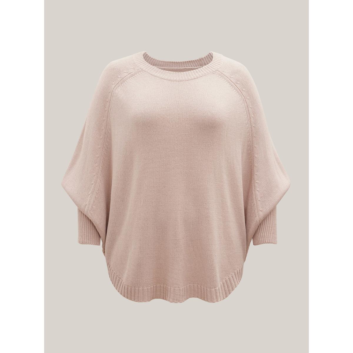 Plus Size Bat Sleeve Curved Hem Pullover MistyRose Women Casual Loose Long Sleeve Round Neck Everyday Pullovers BloomChic 12/L Product Image
