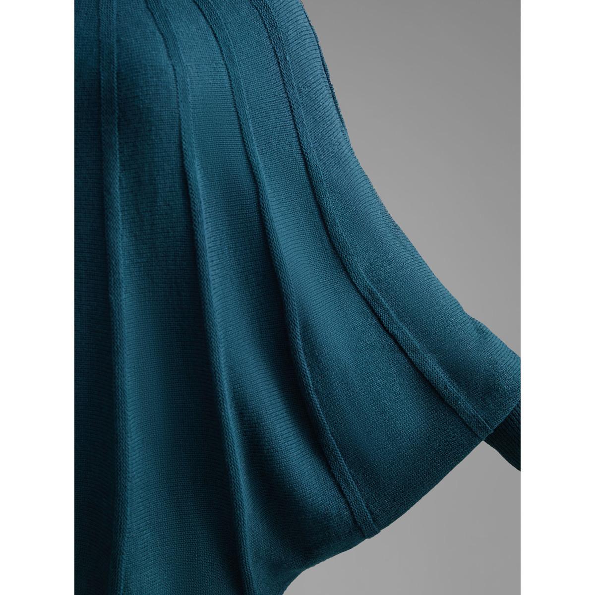 Plus Size Plain Textured Batwing Sleeve Pullover Cyan Women Casual Loose Long Sleeve Round Neck Everyday Pullovers BloomChic 18-20/2X Product Image