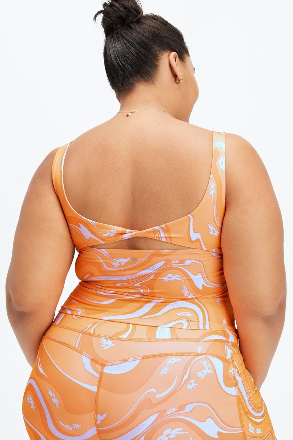 Fabletics Oasis Twist Built In Bra Tank Womens Orange Pop Marble Daisy plus Size 3X Product Image