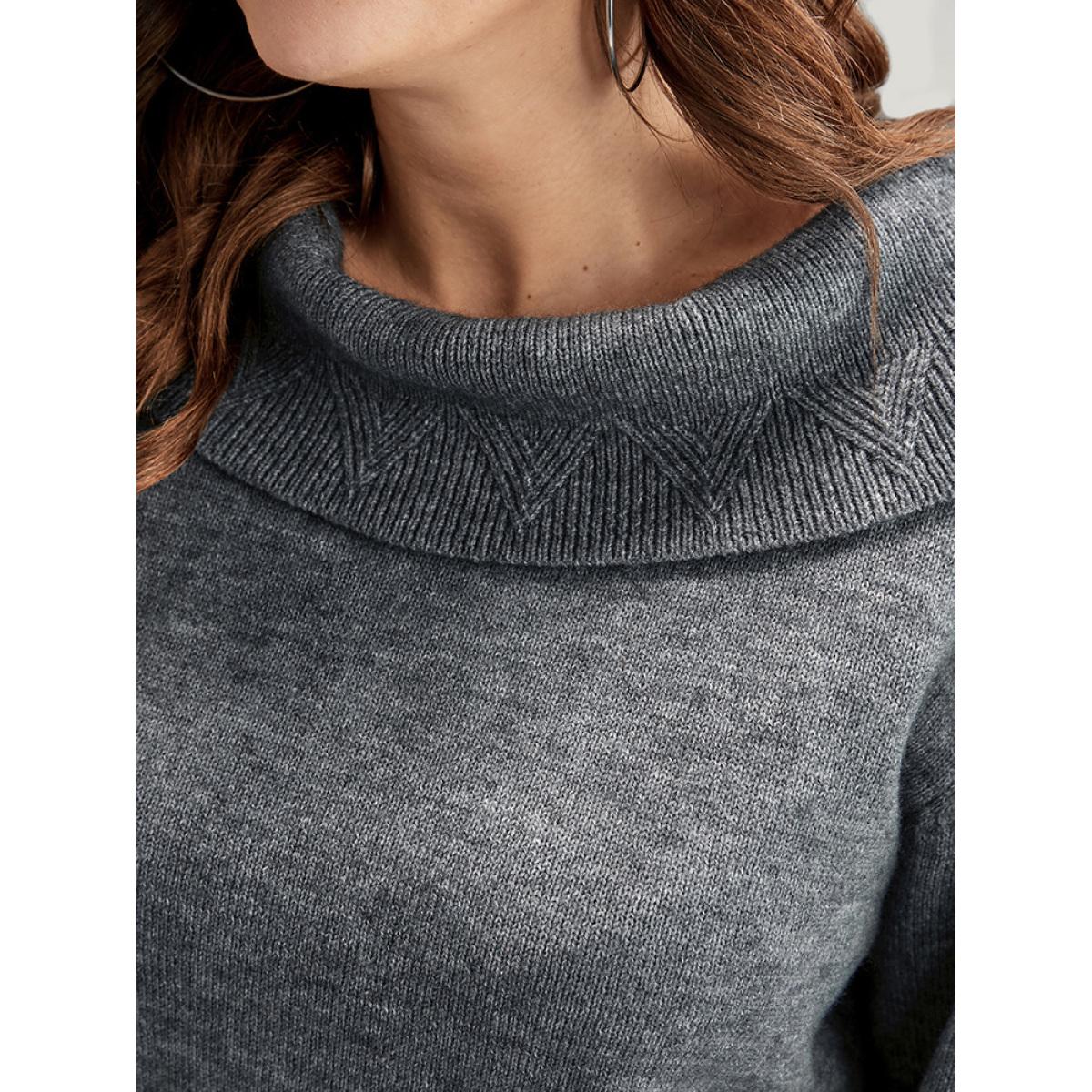 Plus Size Solid Pointelle Knit Foldover Off Shoulder Knit Top Gray Women Elegant Long Sleeve One-shoulder neck Dailywear Pullovers BloomChic 28/5X Product Image