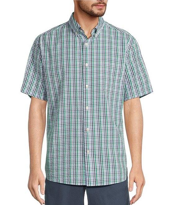 Roundtree & Yorke Short Sleeve Check Pattern Seersucker Sport Shirt Product Image