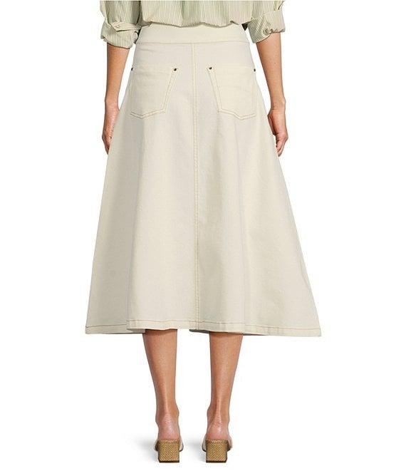 A Loves A Stretch Denim High Rise A-Line Volume Flounce Midi Skirt Product Image