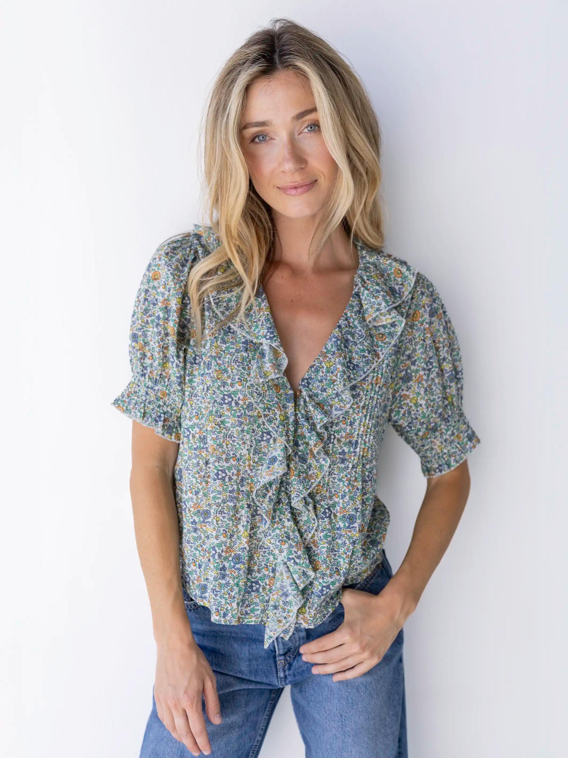 My Favorite Cotton Top - Blue Floral Product Image