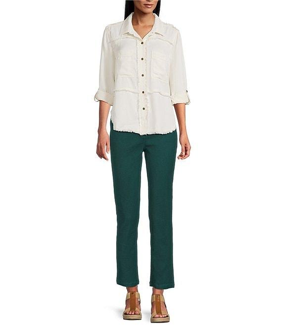 Multiples Petite Size Garment Dyed Straight Leg Fitted Ankle Pants Product Image