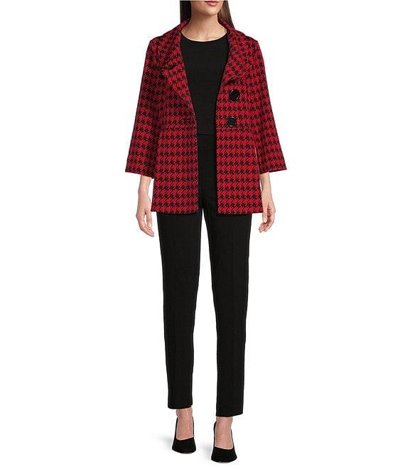 Ali Miles Stretch Jacquard Houndstooth Collared 3/4 Sleeve Button Up Jacket Product Image