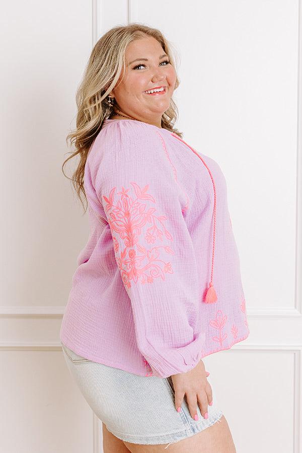 Gardenia Charm Floral Embroidered Top in Dusty Purple Curves Product Image