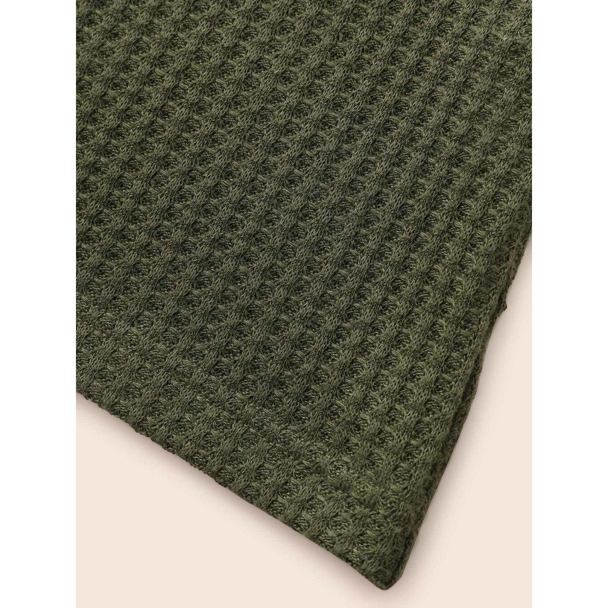 Plus Size Striped Waffle Knit Patchwork T-shirt ArmyGreen Women Casual Texture Round Neck Everyday T-shirts BloomChic 28/5X Product Image