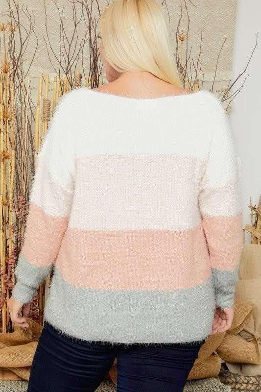 Plus Color Block Wide Neck Knit Sweater Top Product Image
