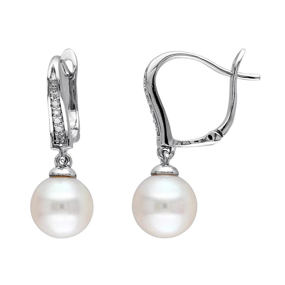 Stella Grace Freshwater Cultured Pearl & Diamond Accent Sterling Silver Drop Earrings, Women's, White Product Image