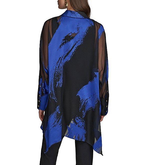 Donna Karan Brushstroke Burnout Spread Collar Long Sleeve Tunic Product Image