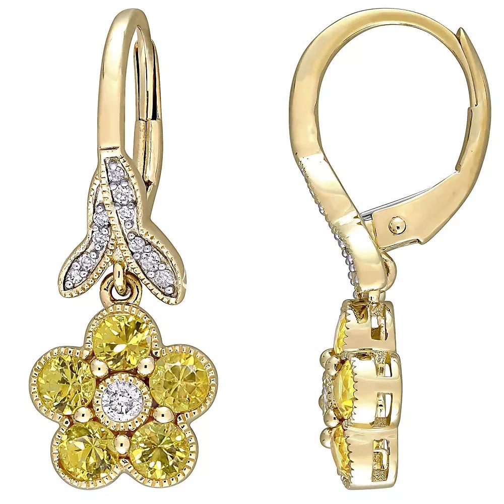 Stella Grace 10K Gold Yellow Sapphire & 1/7 Carat T.W. Diamond Flower Earrings, Women's, 14k Gold Product Image