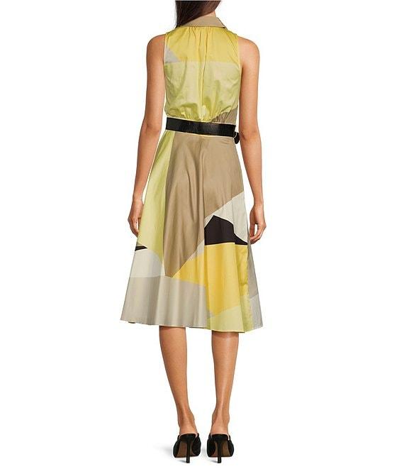 Donna Karan Point Collar Sleeveless Button Front Belted Midi Dress Product Image