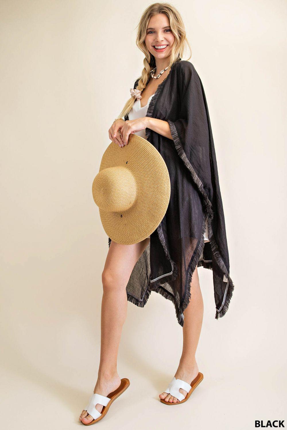 5742   Emalee Soft Fringe Trim Kimono Product Image
