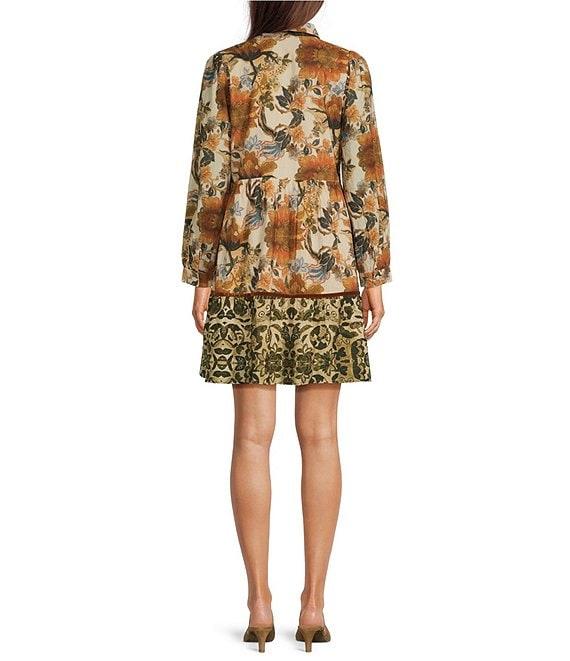 Ro's Garden Romy Floral Print Point Collar Button Front Long Sleeve Tiered Above the Knee A-Line Dress Product Image