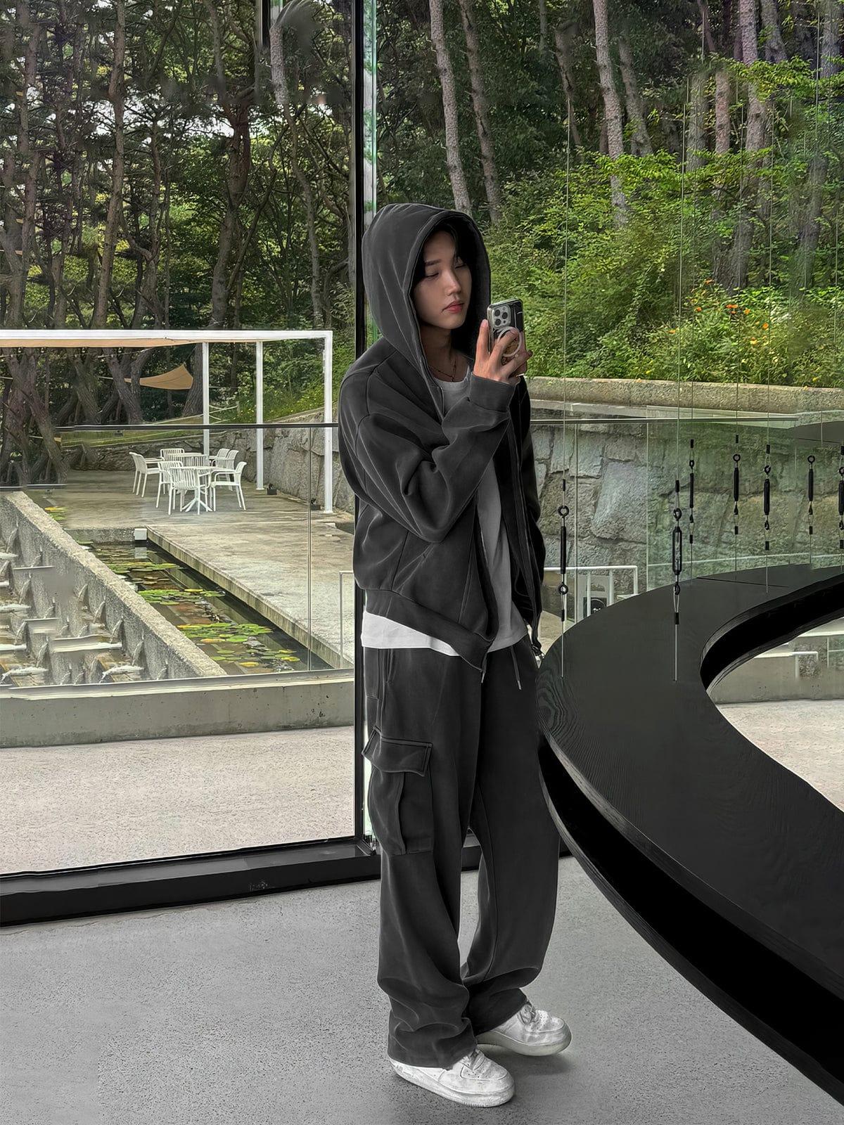 RT No. 12445 DARK GRAY ZIP HOODIE & CARGO SWEATPANTS Product Image