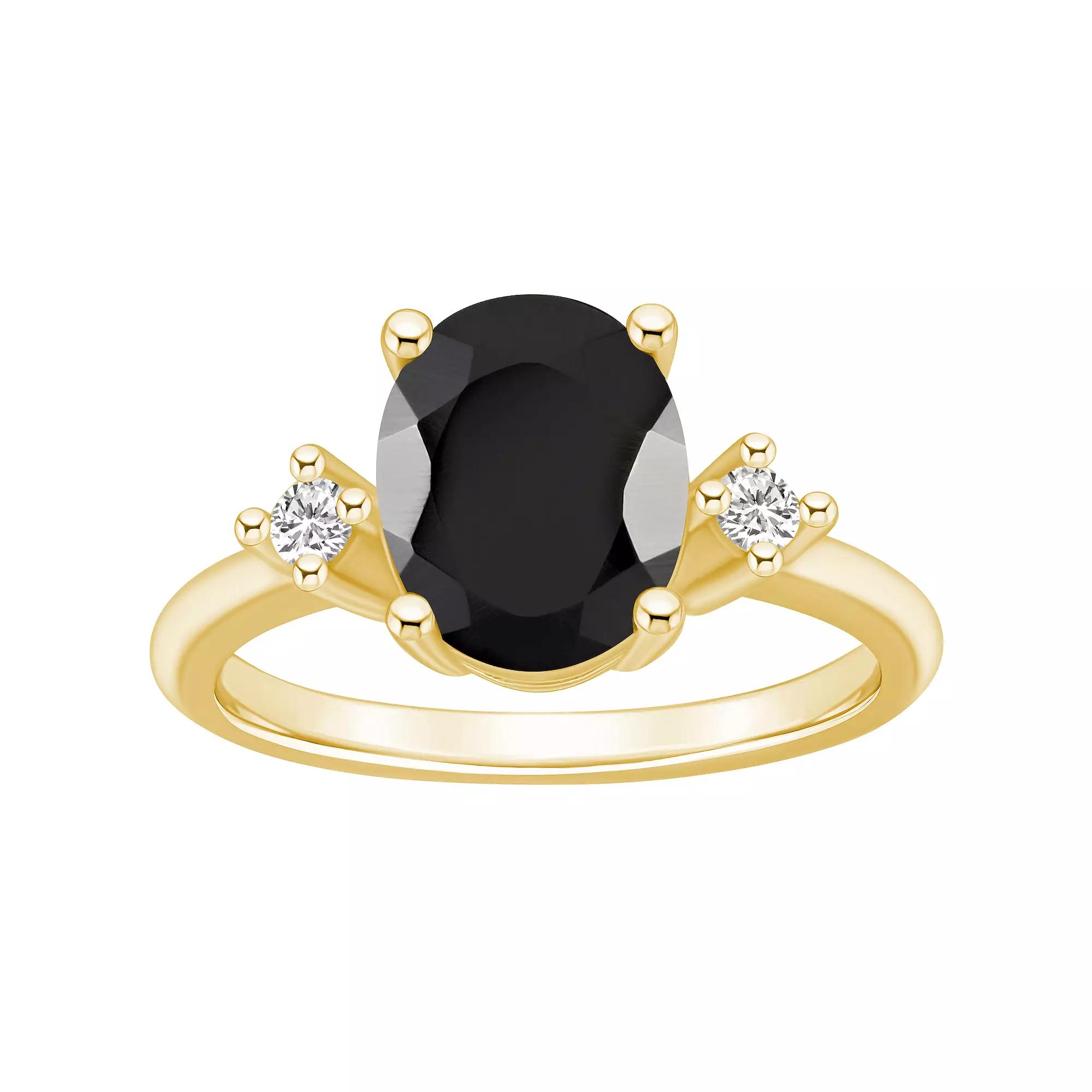 Alyson Layne 14k Gold Oval Black Onyx & 1/10 Carat T.W. Diamond Ring, Women's, Size: 8 Product Image