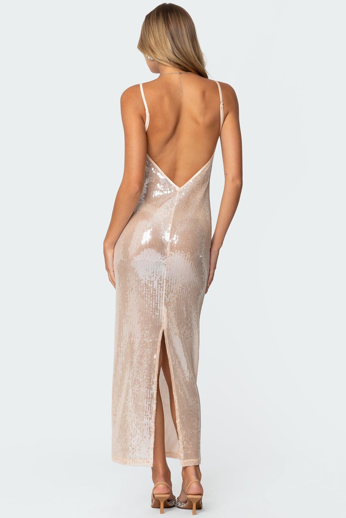Sheer Sequin Slitted Maxi Dress Product Image