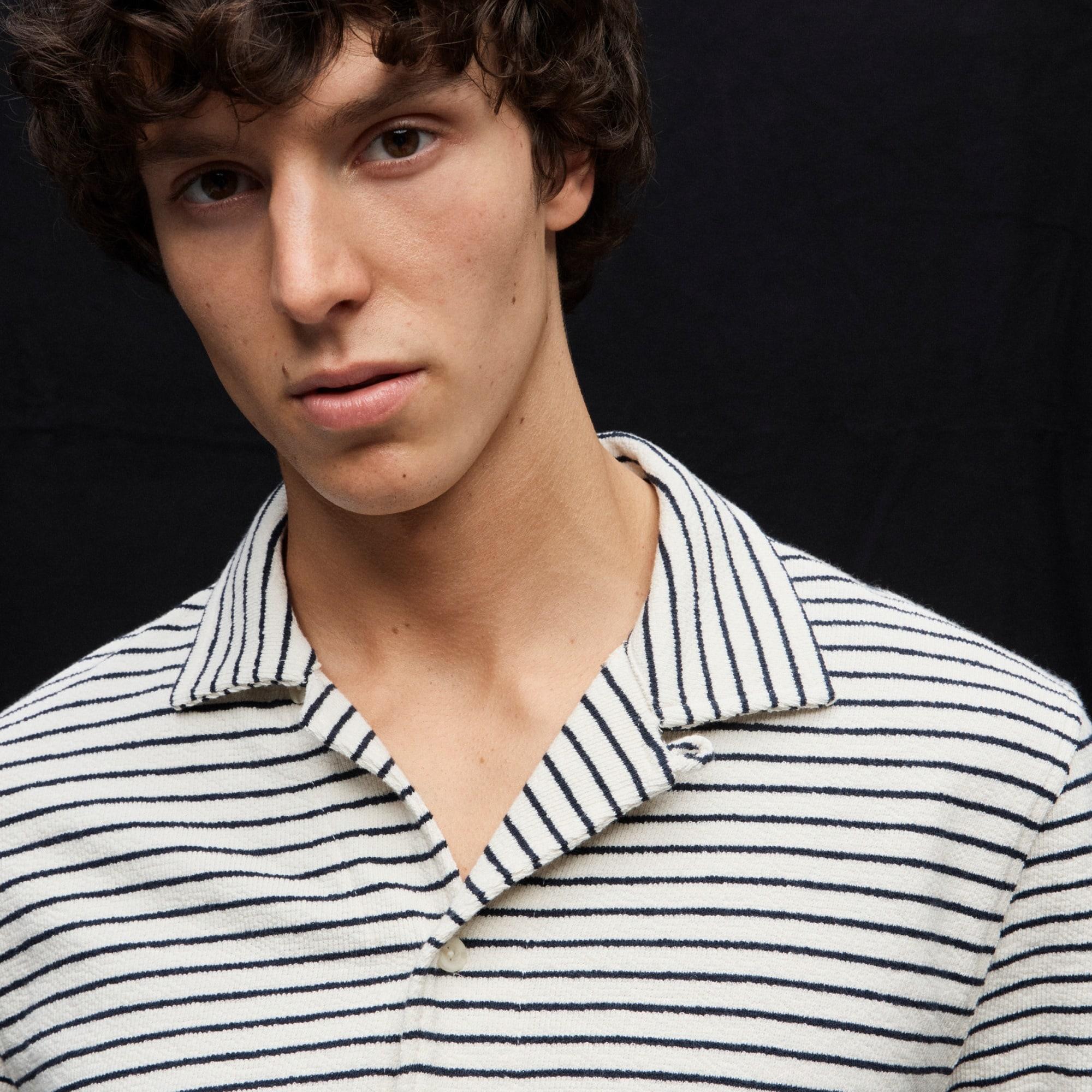 Textured camp-collar sweater-tee in stripe Product Image