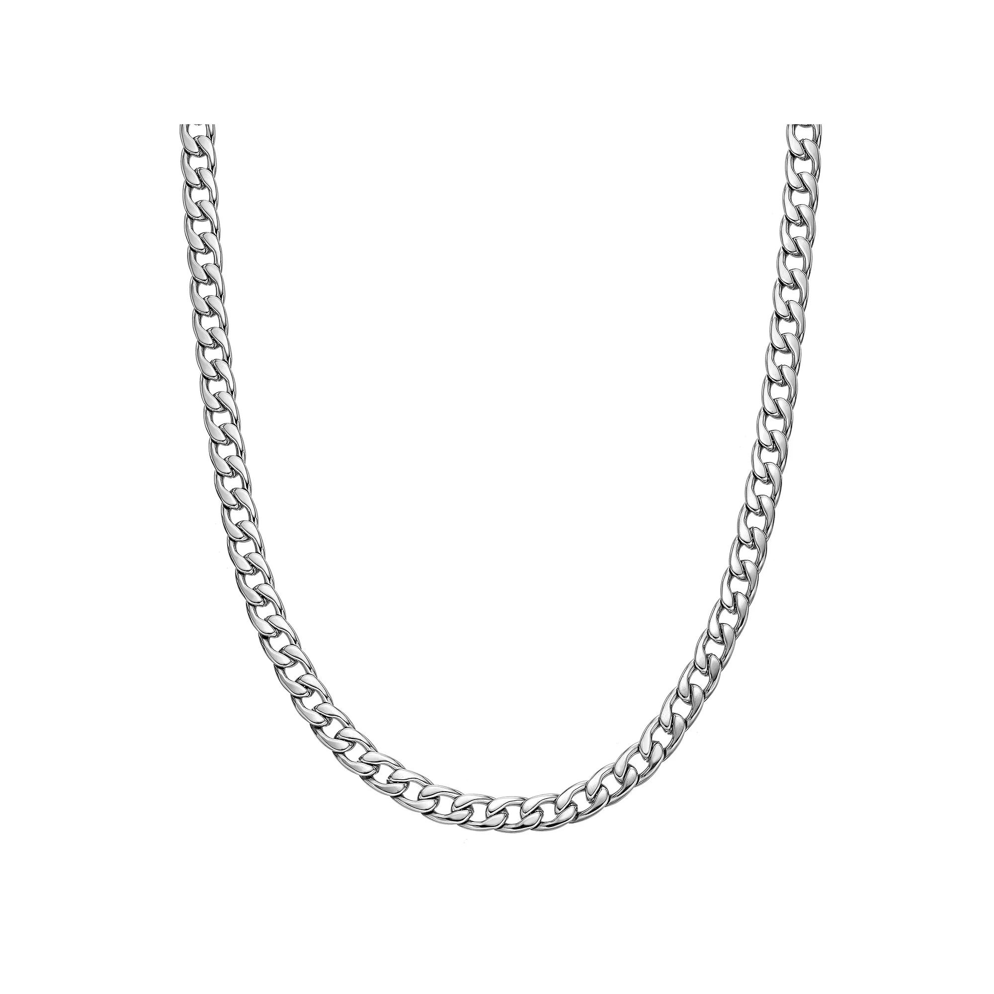 Men's LYNX Stainless Steel 7 mm Curb Chain Necklace, Size: 30", Silver Product Image