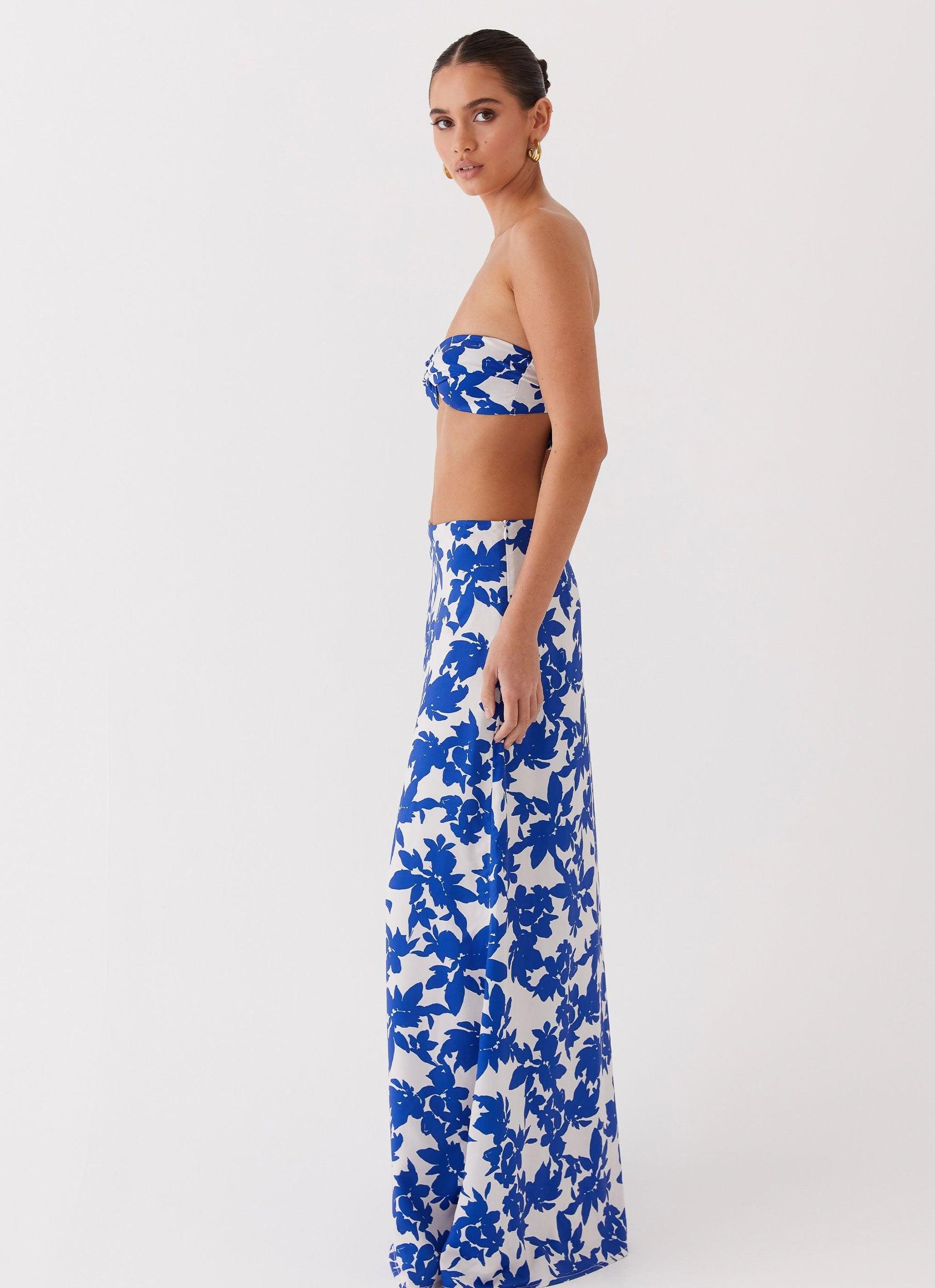 Sky Gaze Low Rise Maxi Skirt - Blue Floral Product Image