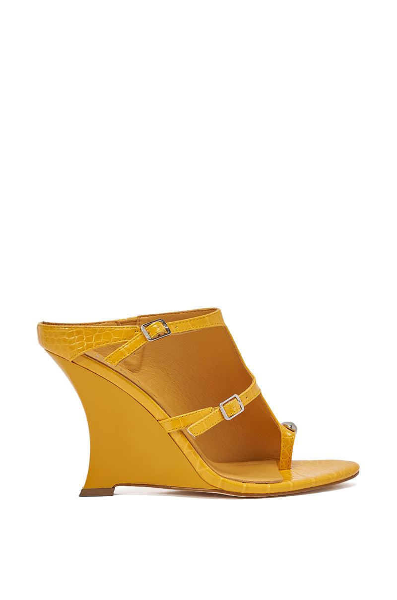 AKIRA GOLD GINO MUSTARD CROC WEDGE SANDAL Product Image