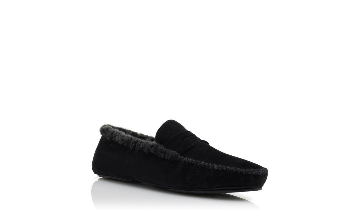 KENSINGTON Black Suede Shearling Lined Loafers Product Image