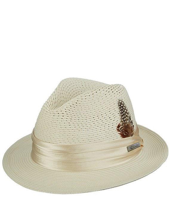 Biltmore by Dorfman Milano Straw Silk Band Feather Fedora Hat Product Image